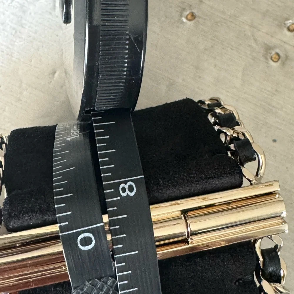 Chanel black suede chain cuff logo bracelet rare Preowned authentic